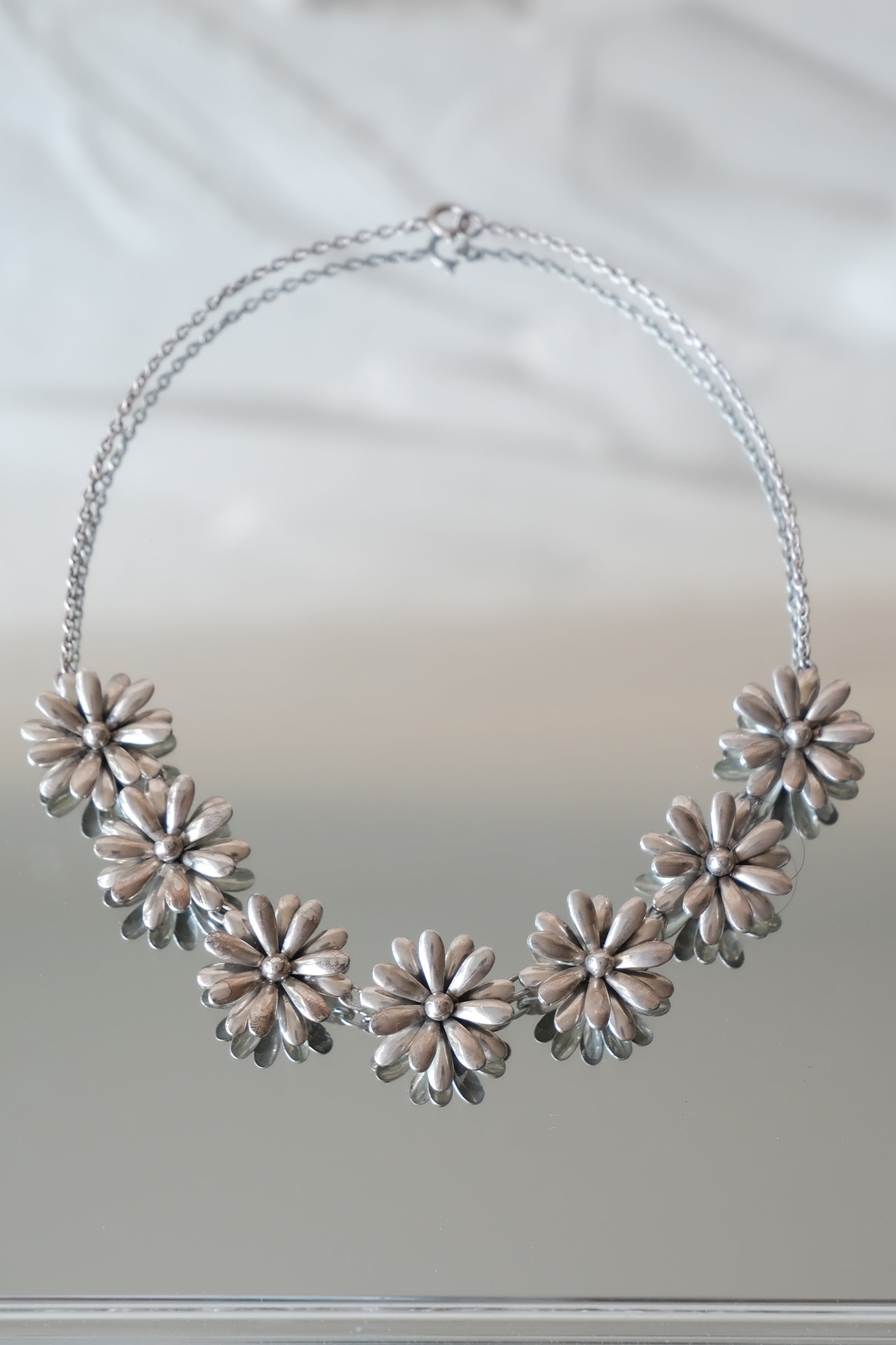 Mid-Century Danish Sterling Silver Daisy Necklace by SCF Denmark, circa 1950s – 60s