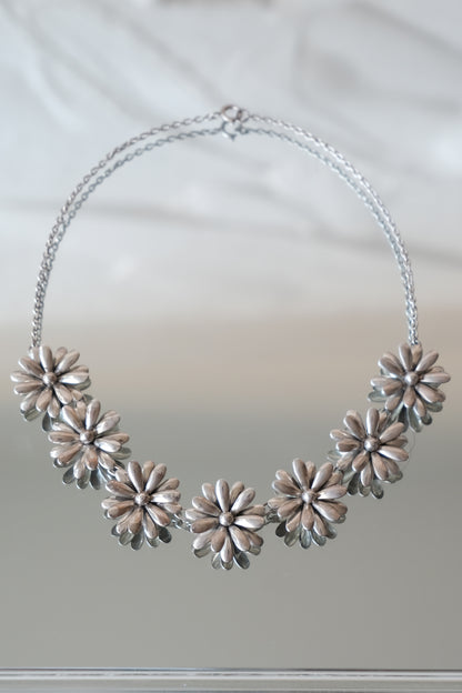 Mid-Century Danish Sterling Silver Daisy Necklace by SCF Denmark, circa 1950s – 60s