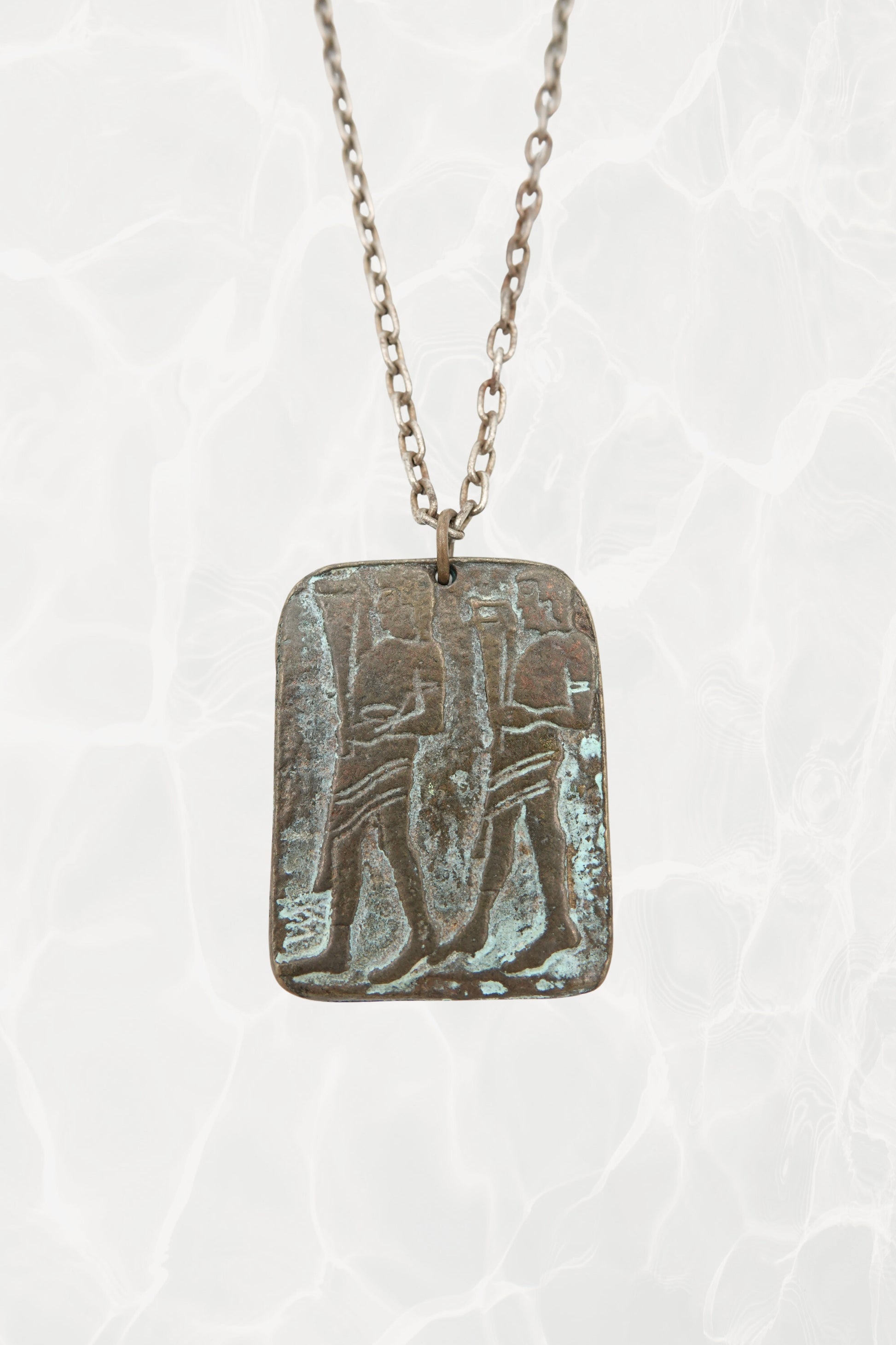 Vintage 1970s Greek Revival Bronze Relief Pendant Necklace