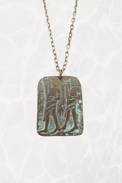 Vintage 1970s Greek Revival Bronze Relief Pendant Necklace