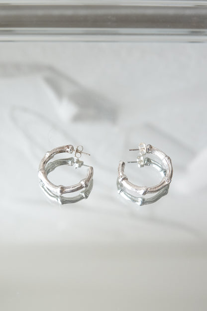 Tiffany & Co. bamboo motif sterling silver hoop earrings, vintage designer jewelry