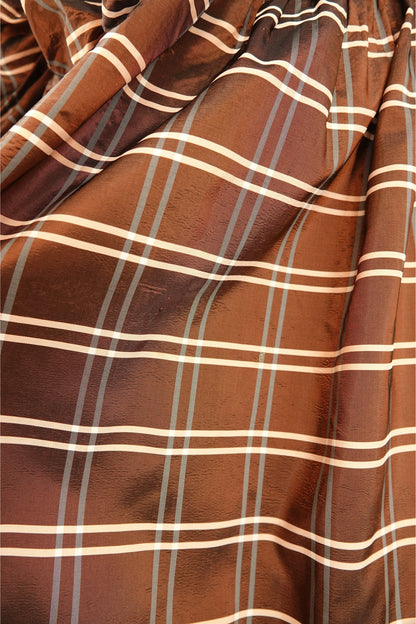 Vintage 1940s Brown Plaid Taffeta Drop-Waist Party Gown