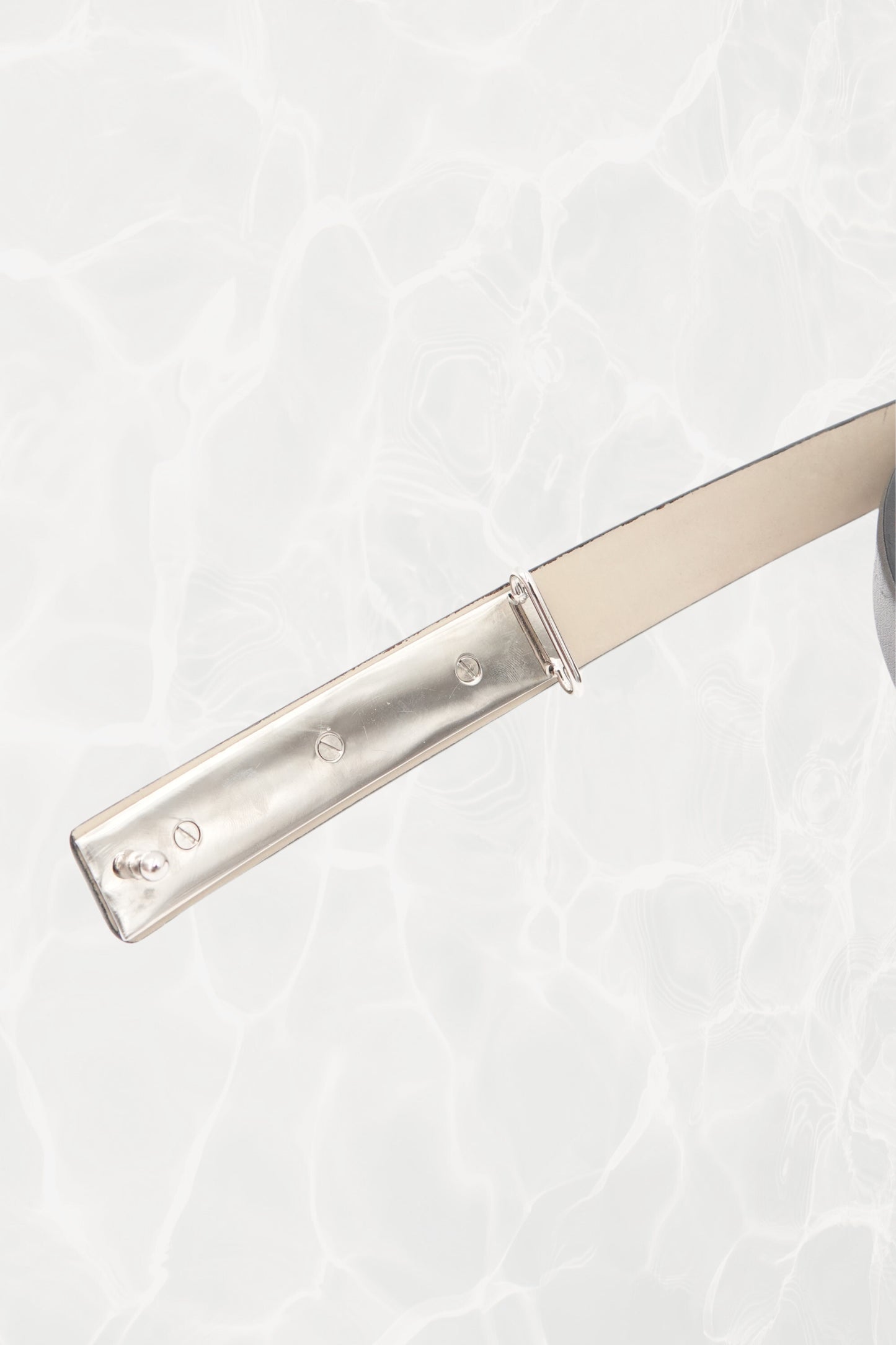 Pewter Leather Thin Belt with Silver Logo Plate