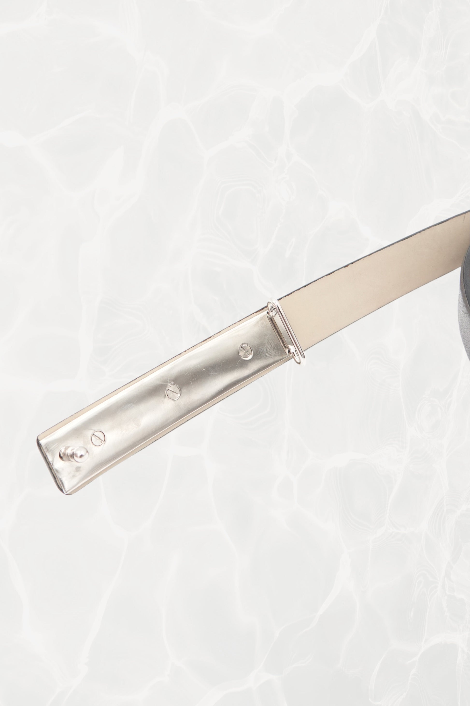 Pewter Leather Thin Belt with Silver Logo Plate