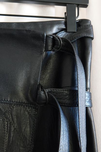 Vintage Early 2000s Black Patchwork Leather Wrap Skirt
