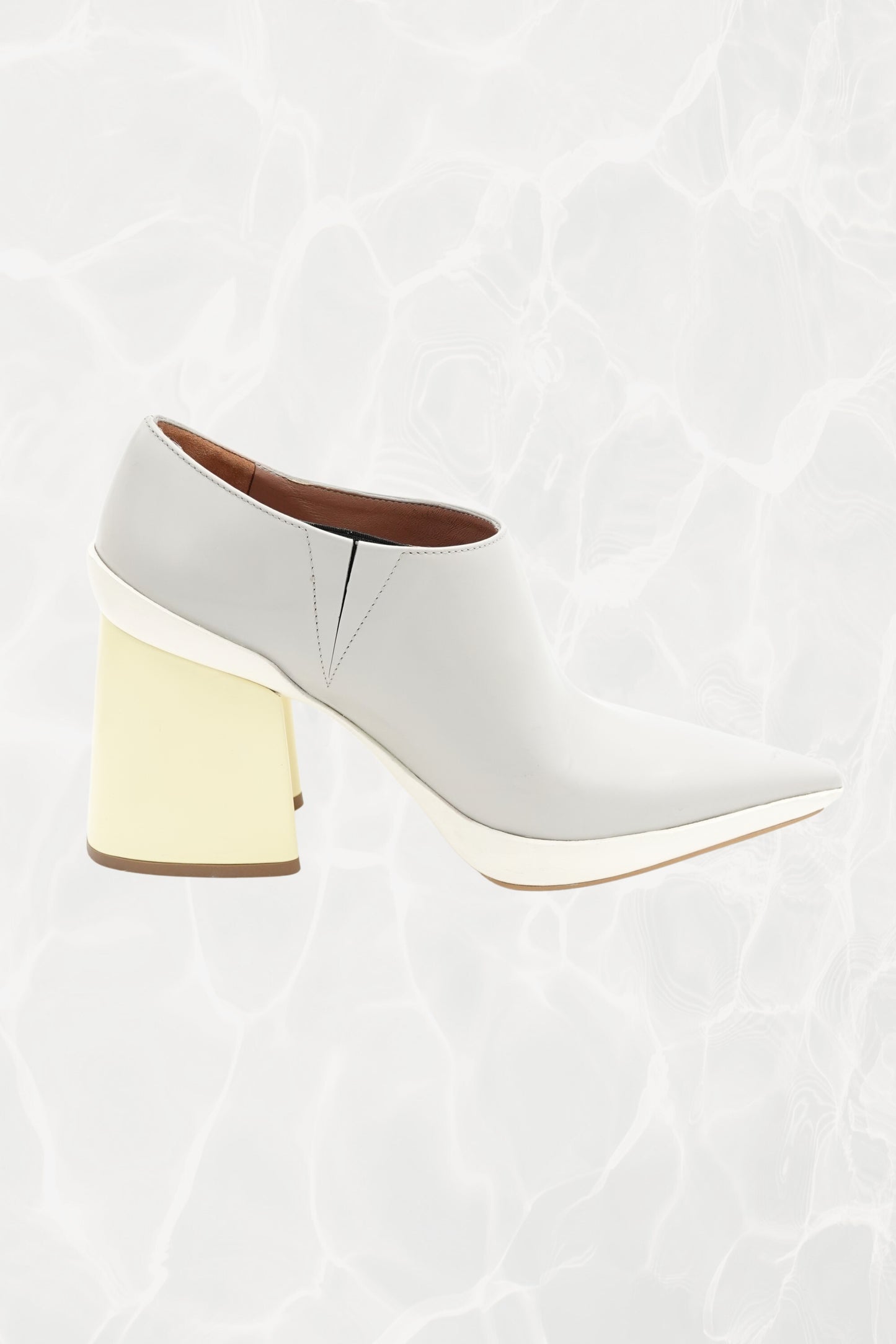 Spring 2017 Color-Block Grey Leather Pointed Pump, Yellow Block Heel