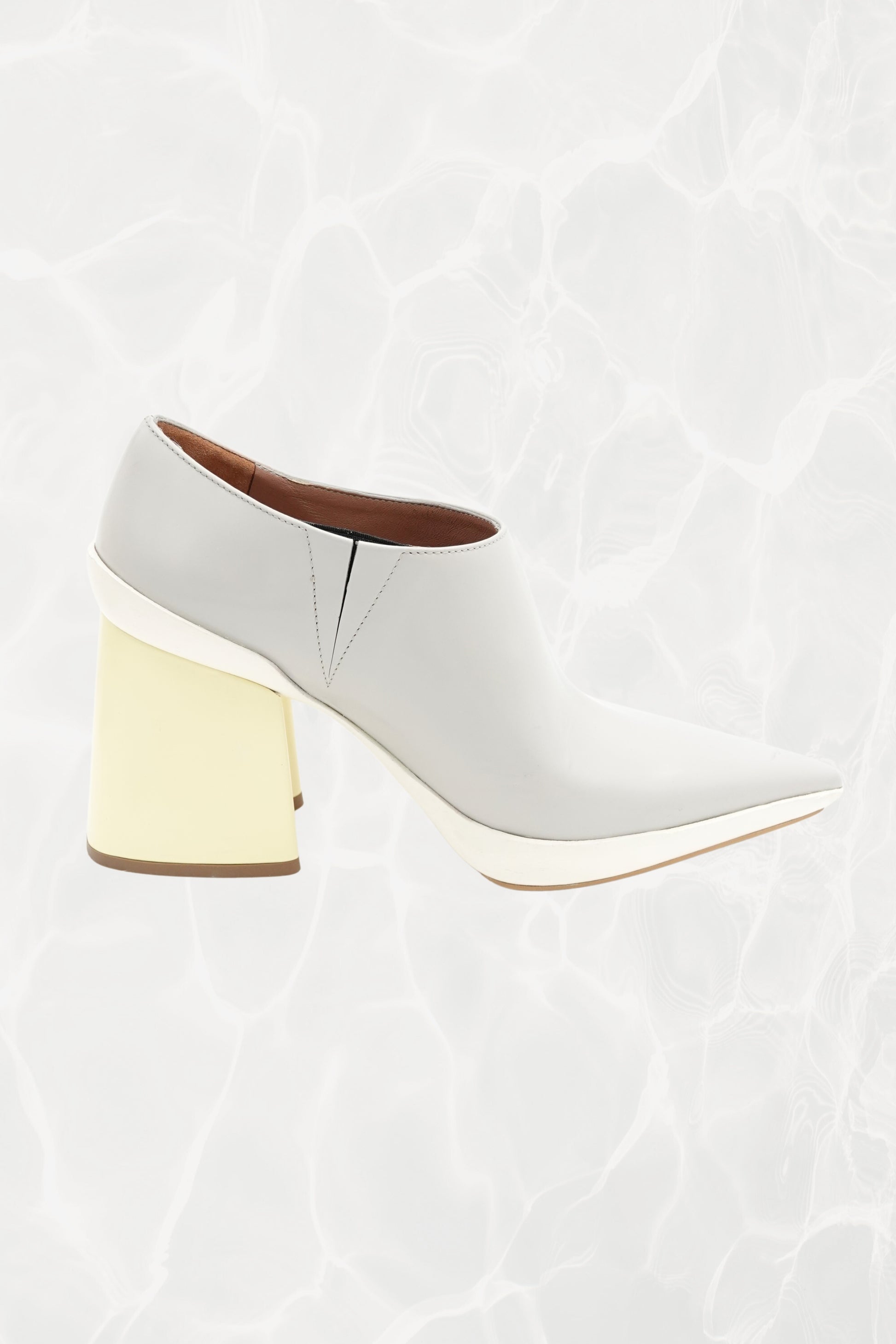 Spring 2017 Color-Block Grey Leather Pointed Pump, Yellow Block Heel