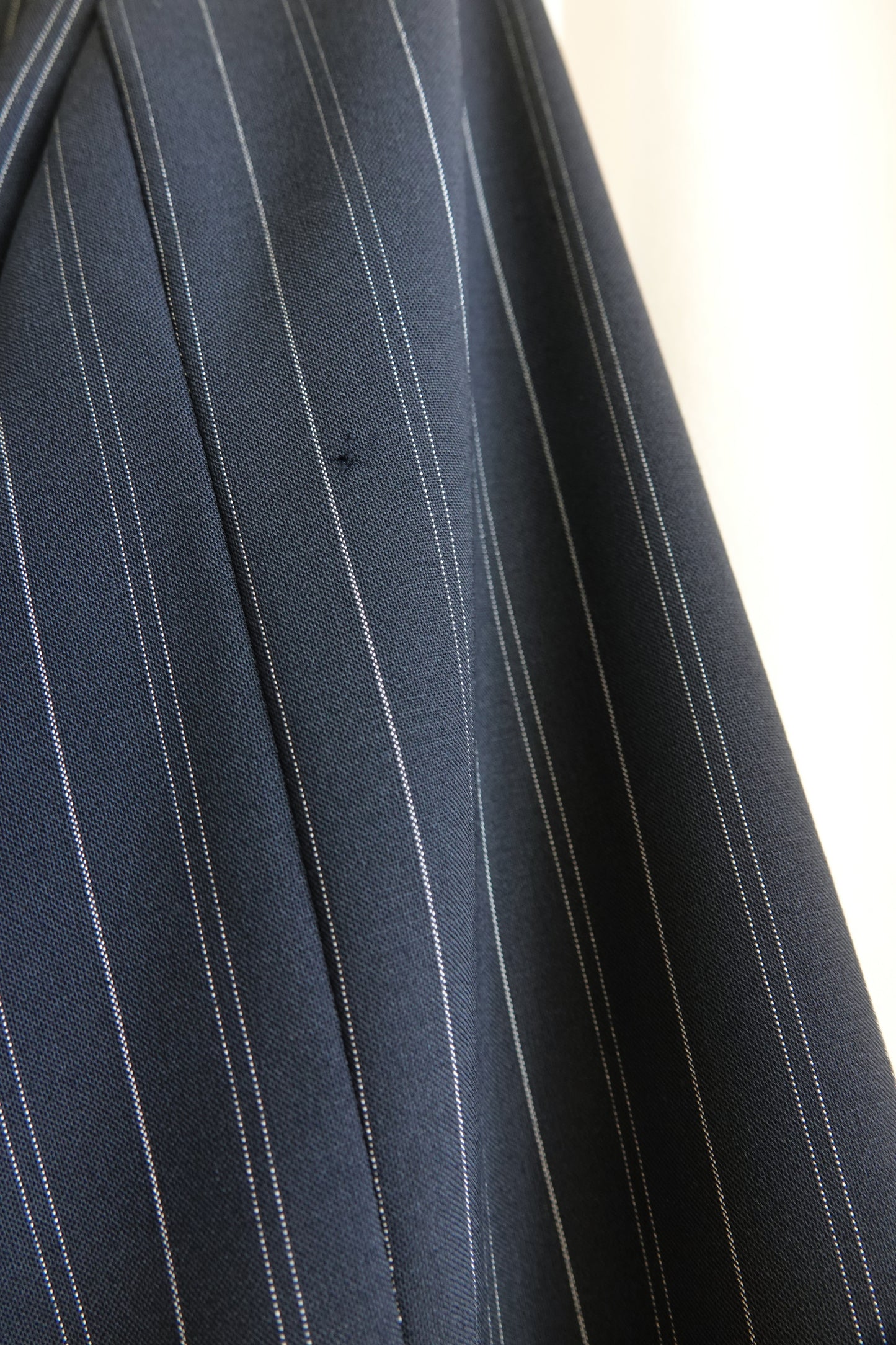 Vintage Armani Collezioni navy pinstripe jacket, fabric and snag detail — Disco Palma