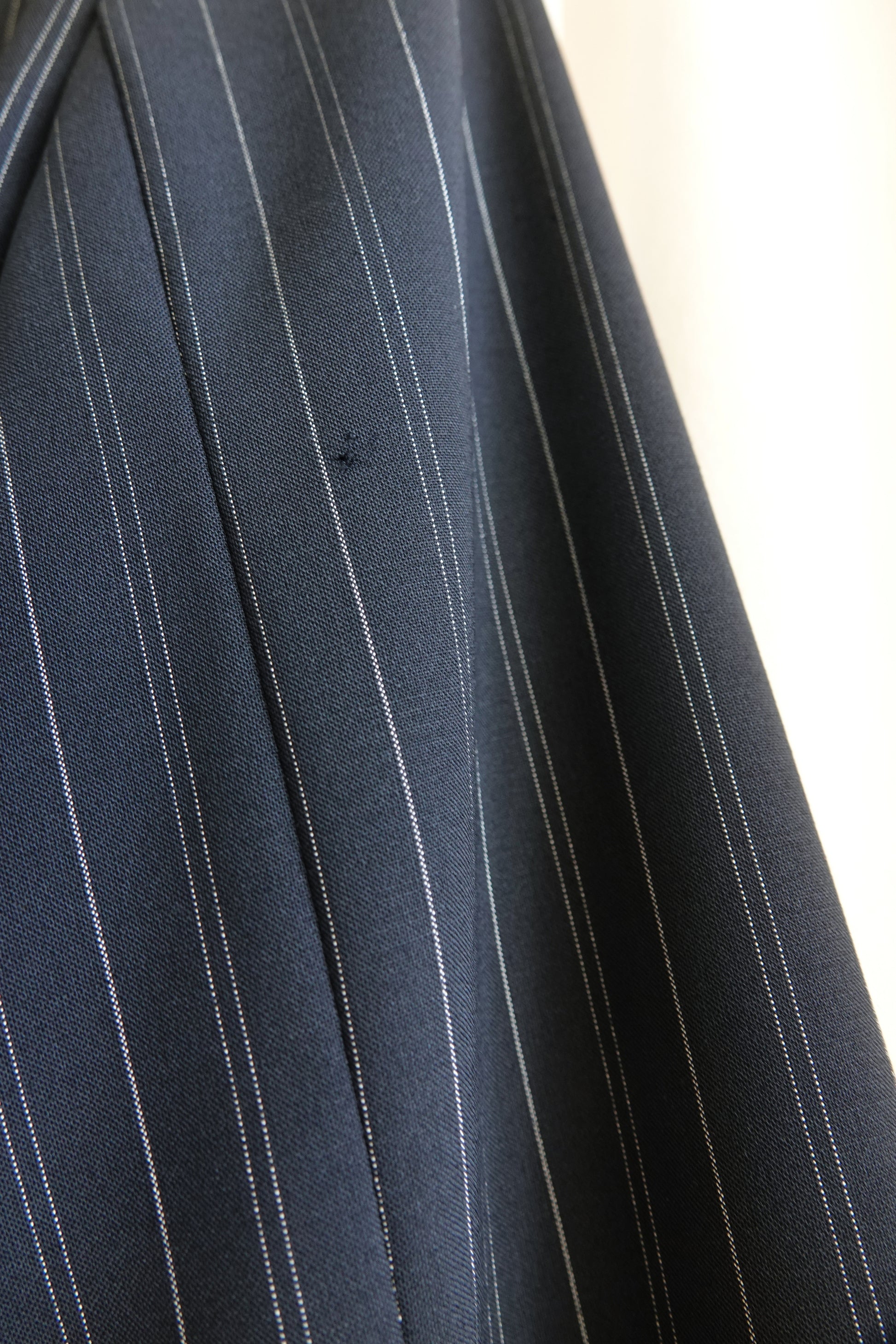 Vintage Armani Collezioni navy pinstripe jacket, fabric and snag detail — Disco Palma