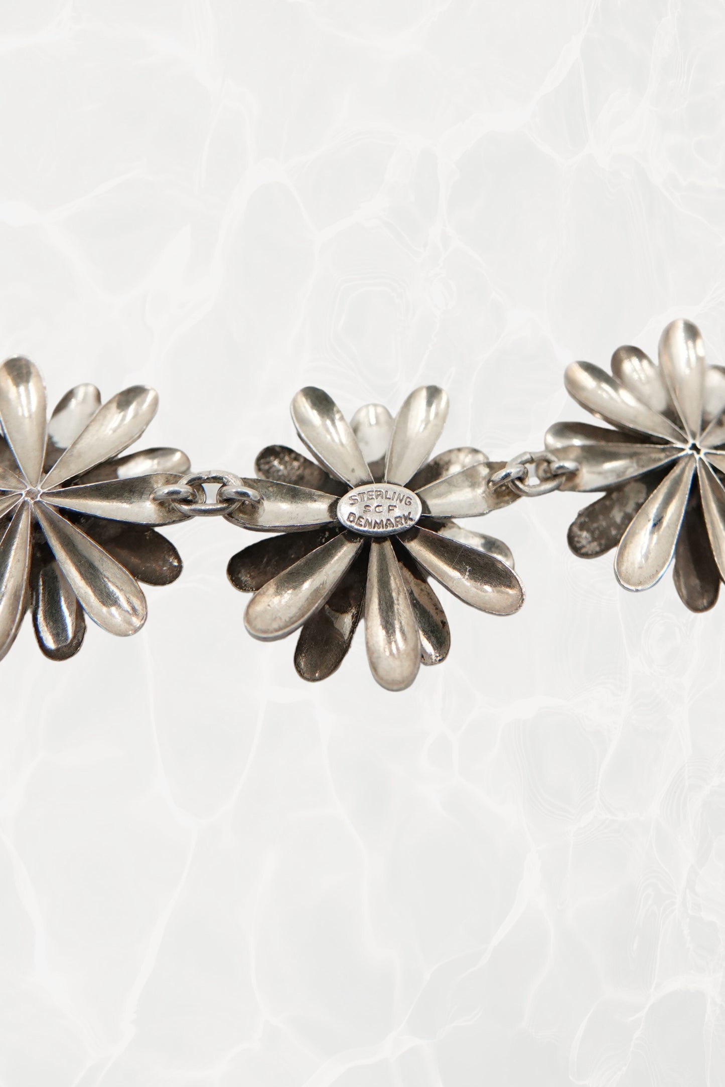 Mid-Century Danish Sterling Silver Daisy Necklace by SCF Denmark, circa 1950s – 60s