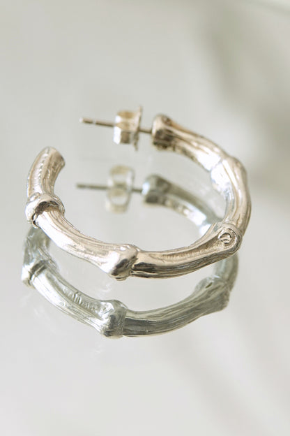 Tiffany & Co. bamboo motif sterling silver hoop earrings, vintage designer jewelry