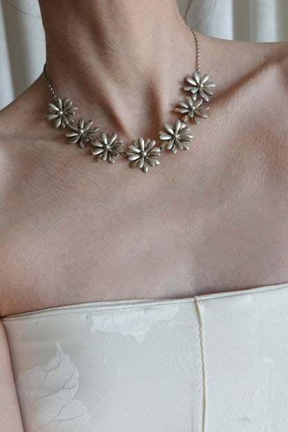 Mid-Century Danish Sterling Silver Daisy Necklace by SCF Denmark, circa 1950s – 60s