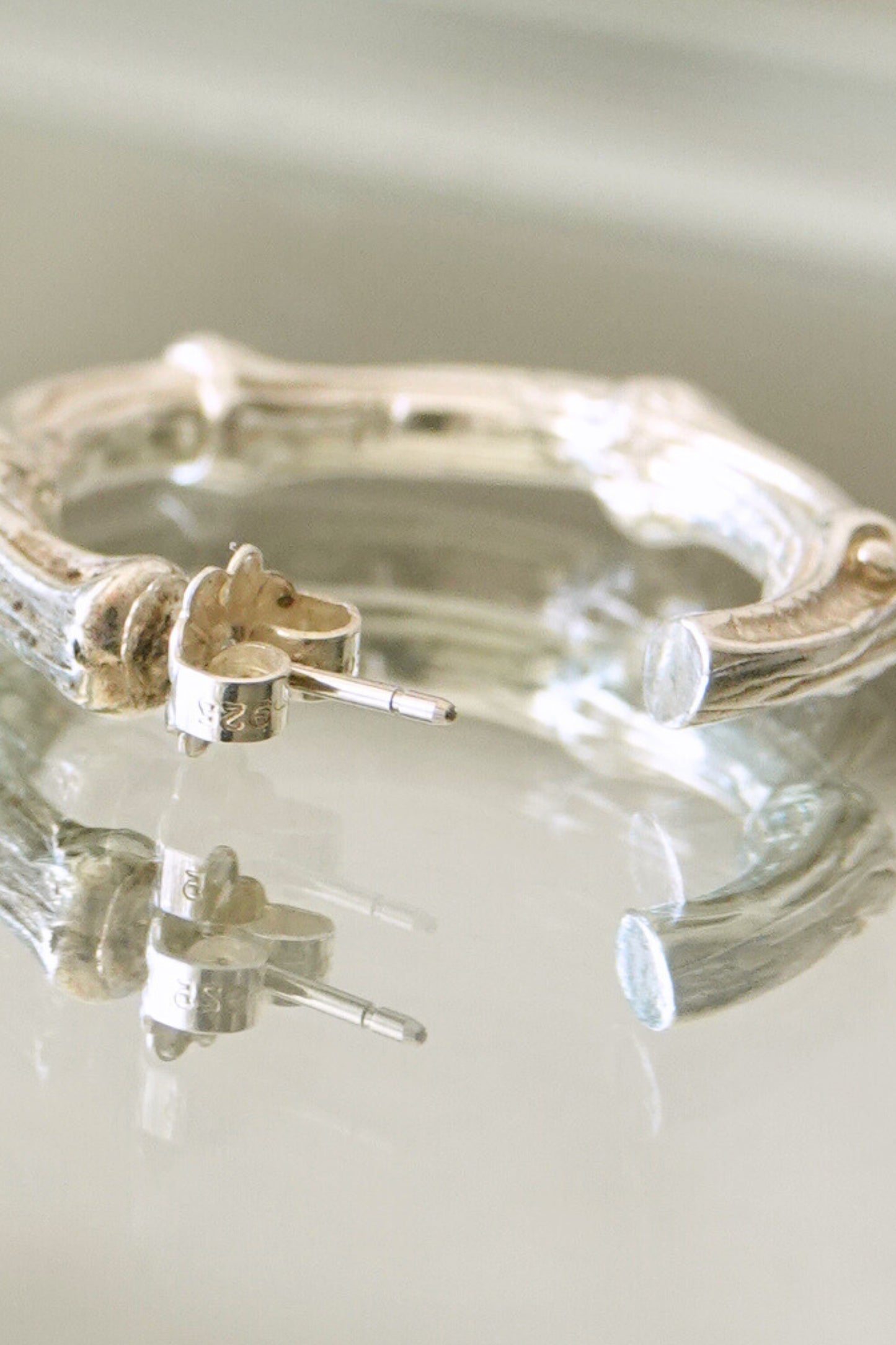 Tiffany & Co. bamboo motif sterling silver hoop earrings, vintage designer jewelry