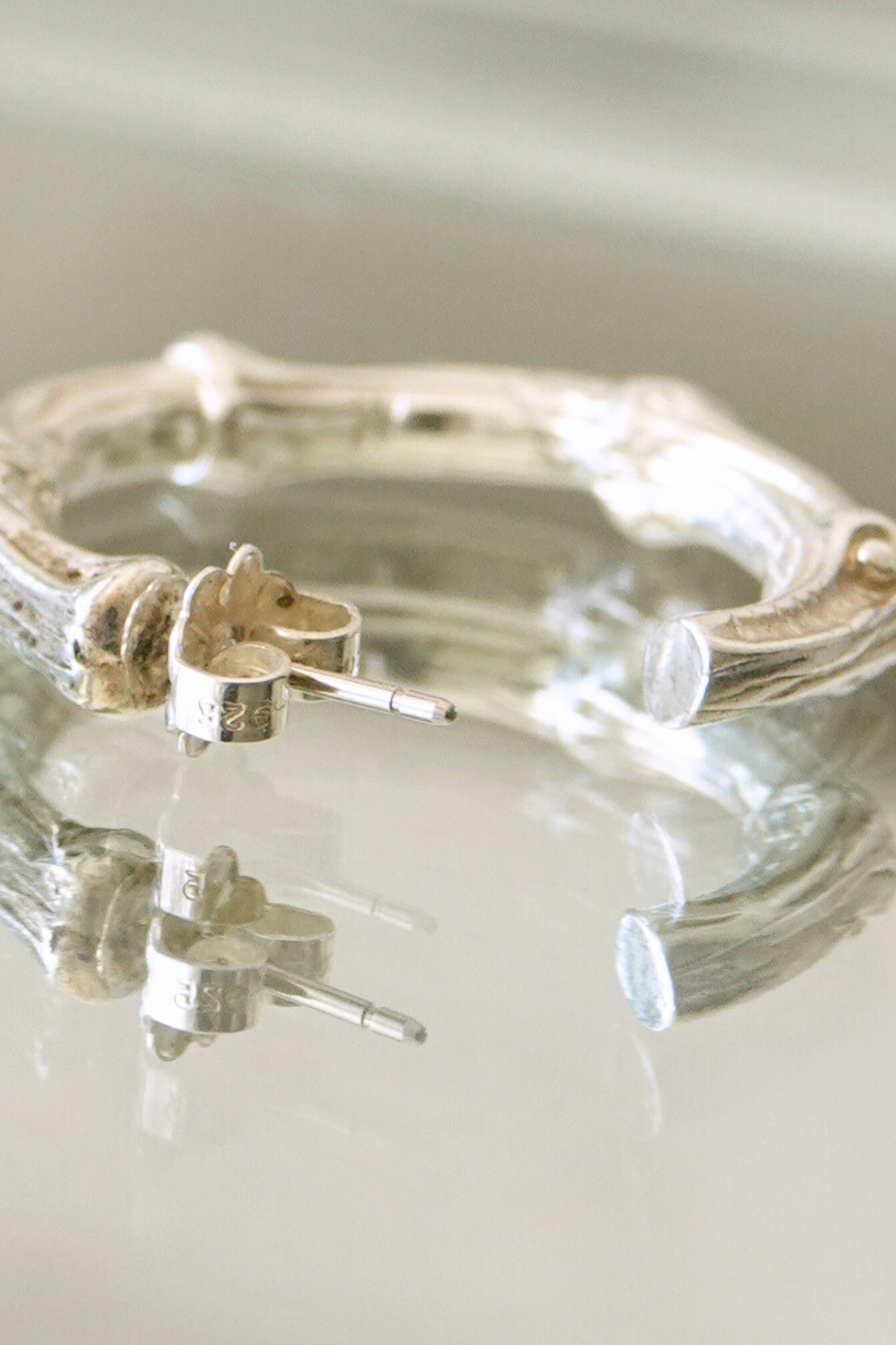 Tiffany & Co. bamboo motif sterling silver hoop earrings, vintage designer jewelry