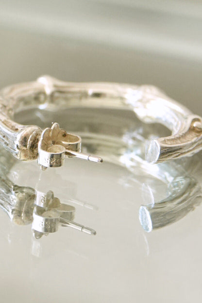 Tiffany & Co. bamboo motif sterling silver hoop earrings, vintage designer jewelry