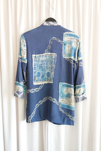 Vintage Late 1980s "World Wide Design" Novelty Print Crepe Blazer