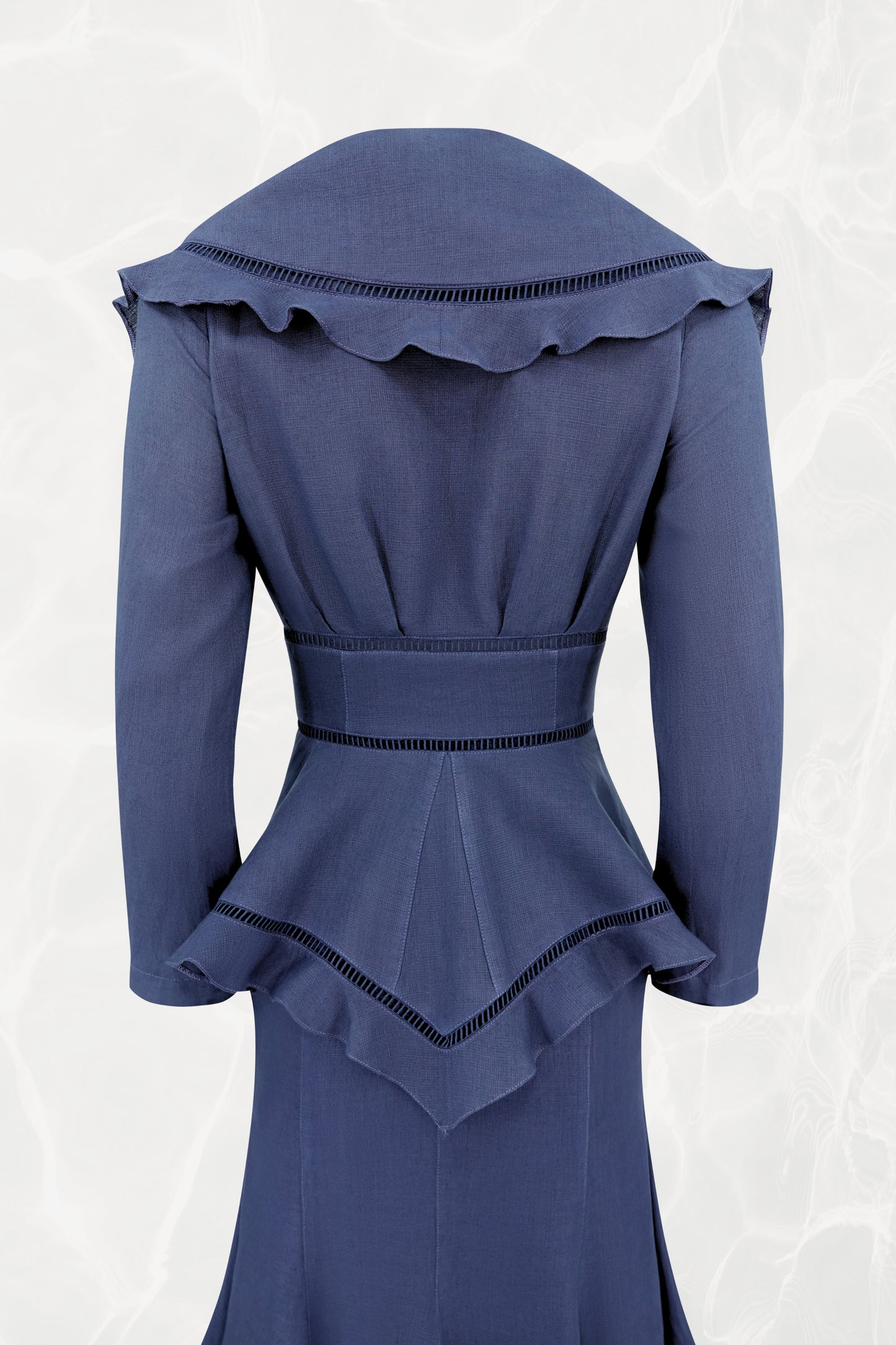 Thierry Mugler linen jacket, back collar and upper peplum detail — Disco Palma