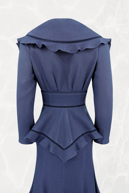 Thierry Mugler linen jacket, back collar and upper peplum detail — Disco Palma
