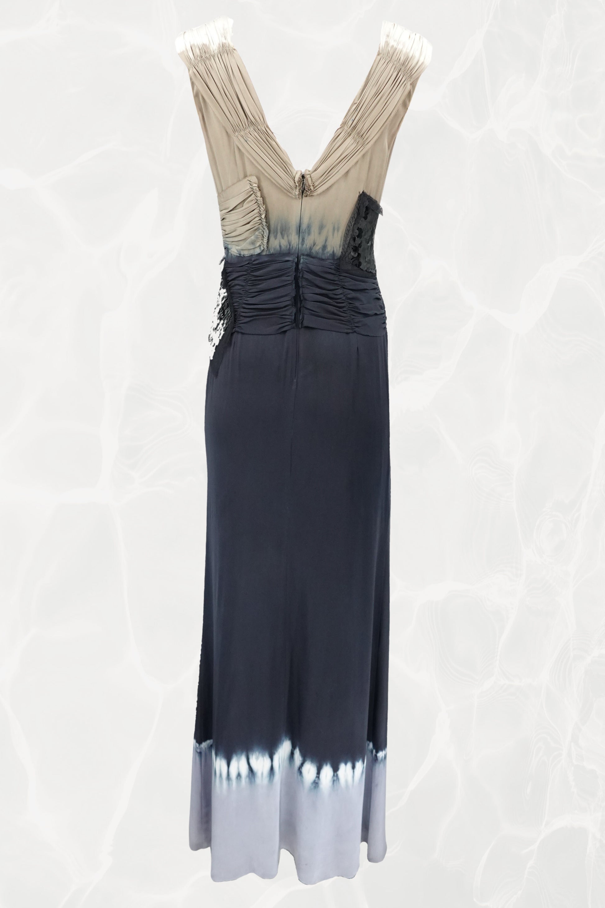 SS04 Asymmetric Silk  Navy Evening Gown with Sequin Wrap Panel