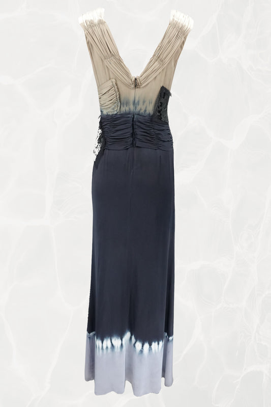 SS04 Asymmetric Silk  Navy Evening Gown with Sequin Wrap Panel