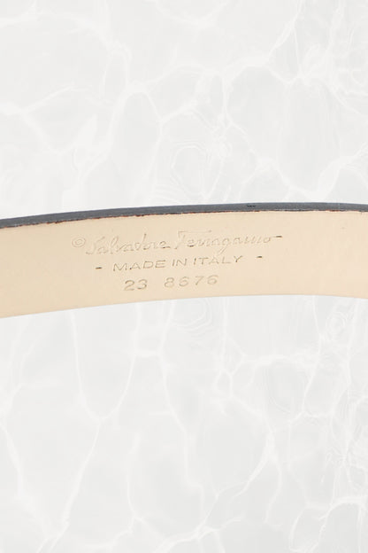 Pewter Leather Thin Belt with Silver Logo Plate