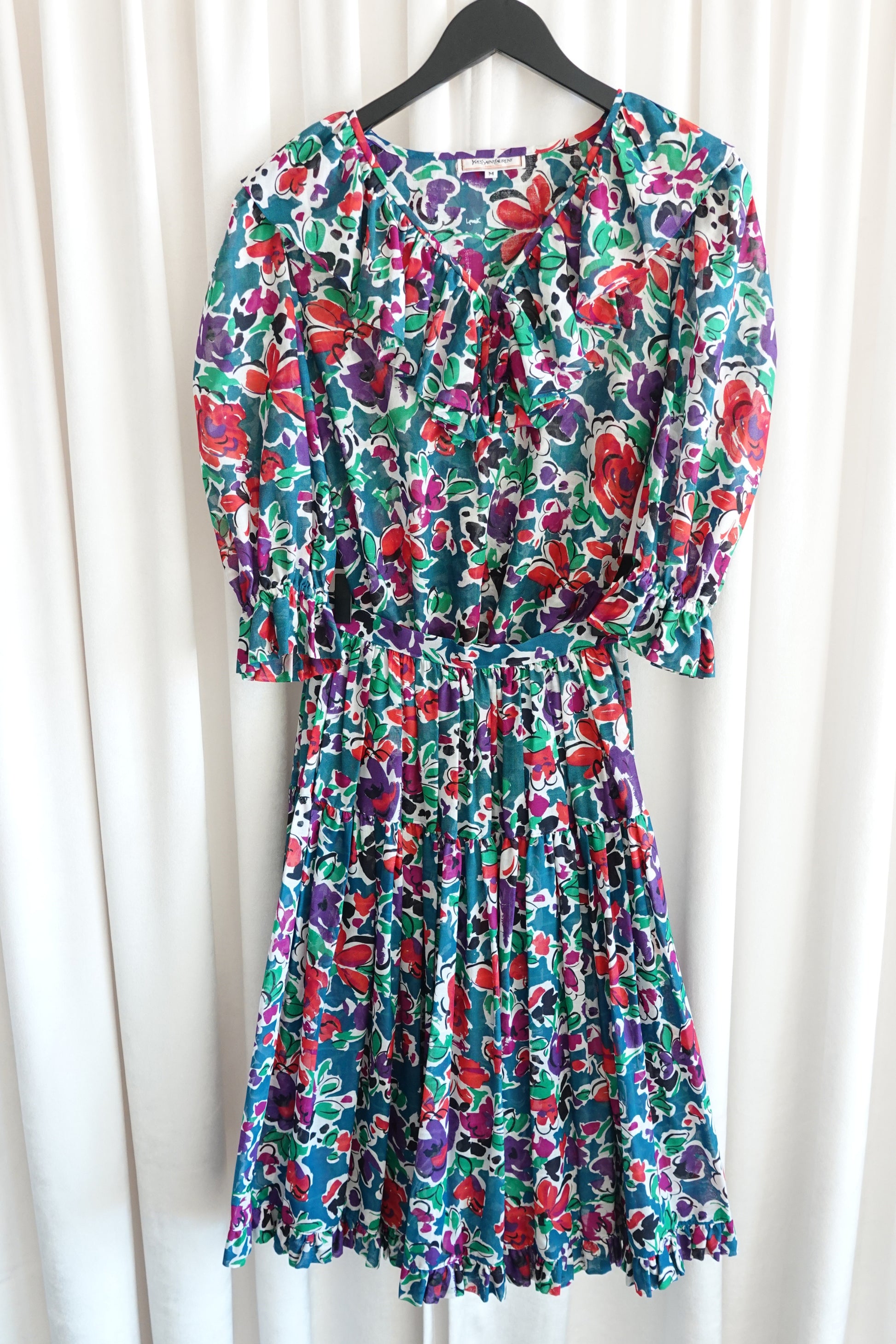 Yves Saint Laurent floral cotton two-piece set, side view — Disco Palma