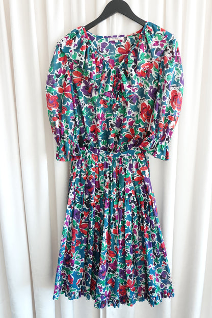 Yves Saint Laurent floral cotton two-piece set, side view — Disco Palma