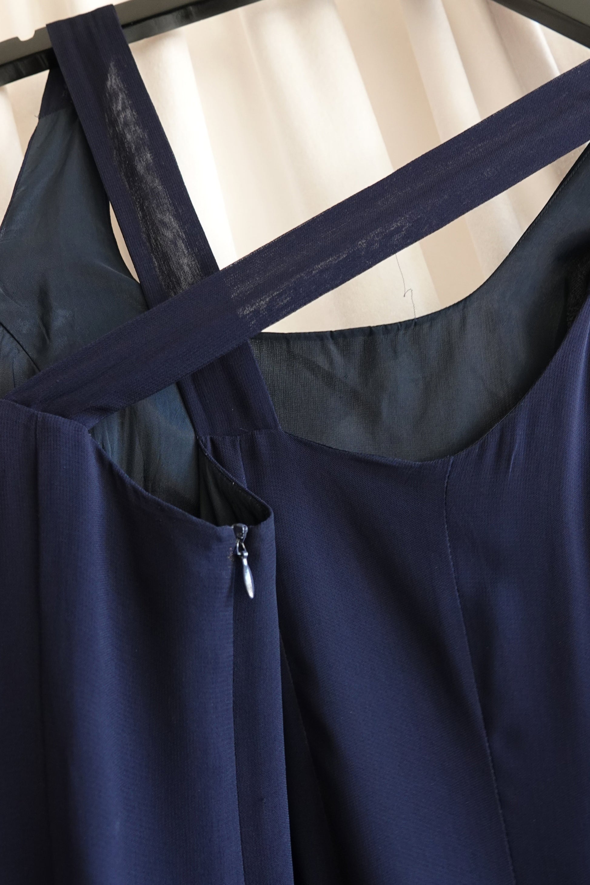 Isabel Ardee 1990s Navy Chiffon Cross-Back Cocktail Dress