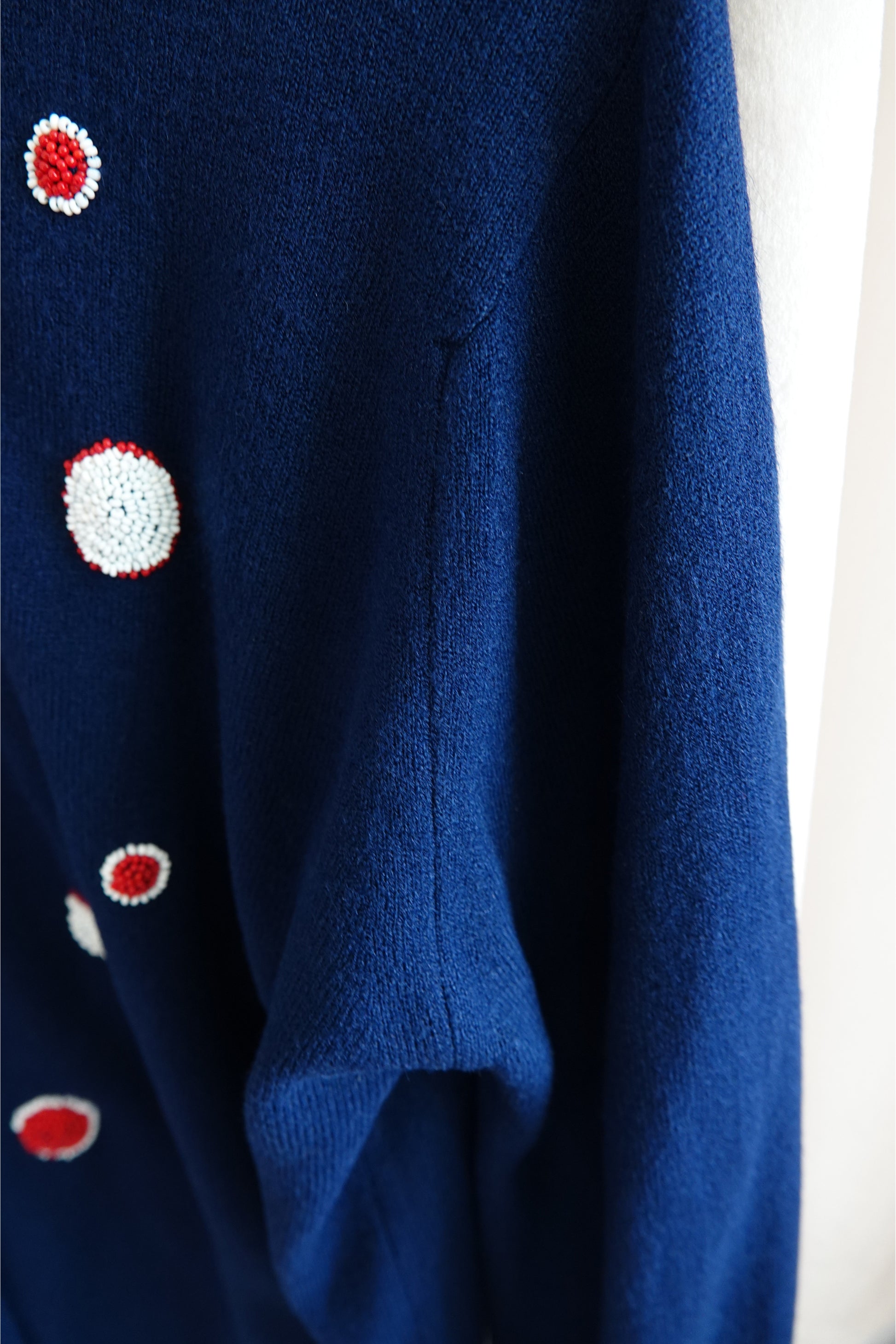 Schiaparelli vintage navy cardigan, side seam and sleeve detail — Disco Palma