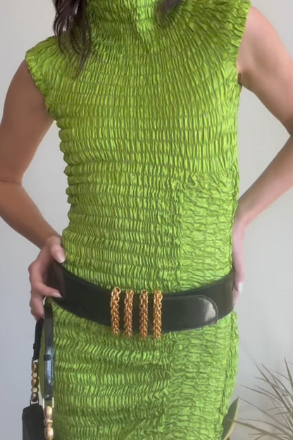 Vintage Black Patent Leather Belt with Chunky Gold Hardware