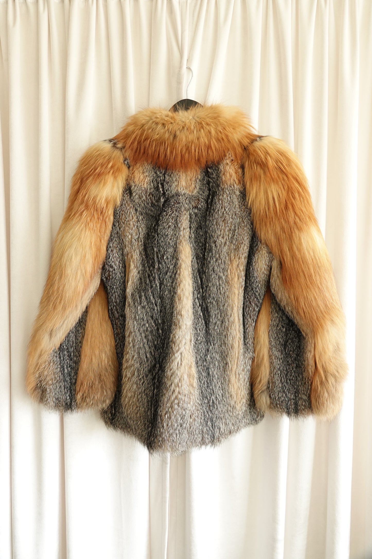 1970s Voluminous Red Fox Fur Cropped Jacket with Natural Silver Fox Panels