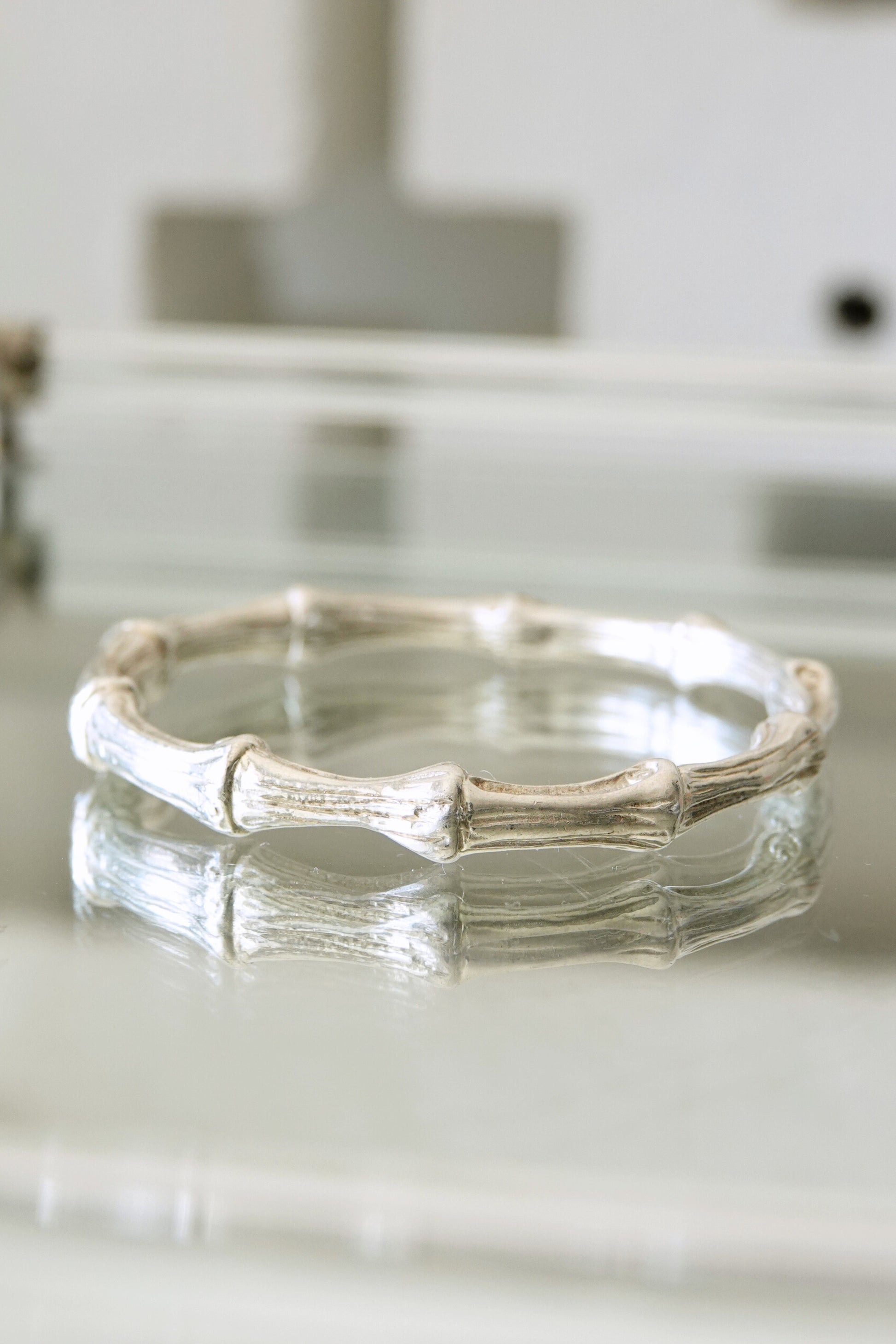 Vintage Tiffany & Co. bamboo motif sterling silver bangle bracelet, vintage designer jewelry