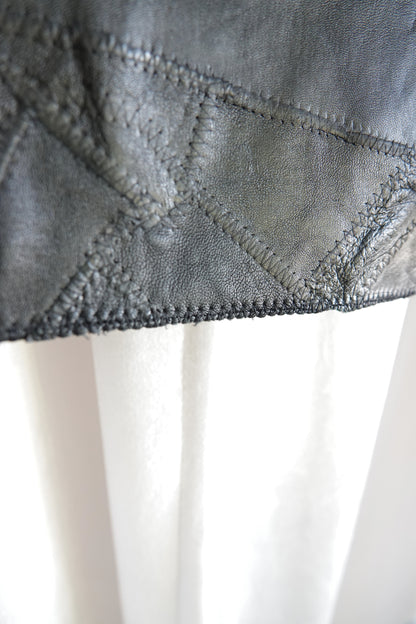 Vintage Early 2000s Black Patchwork Leather Wrap Skirt