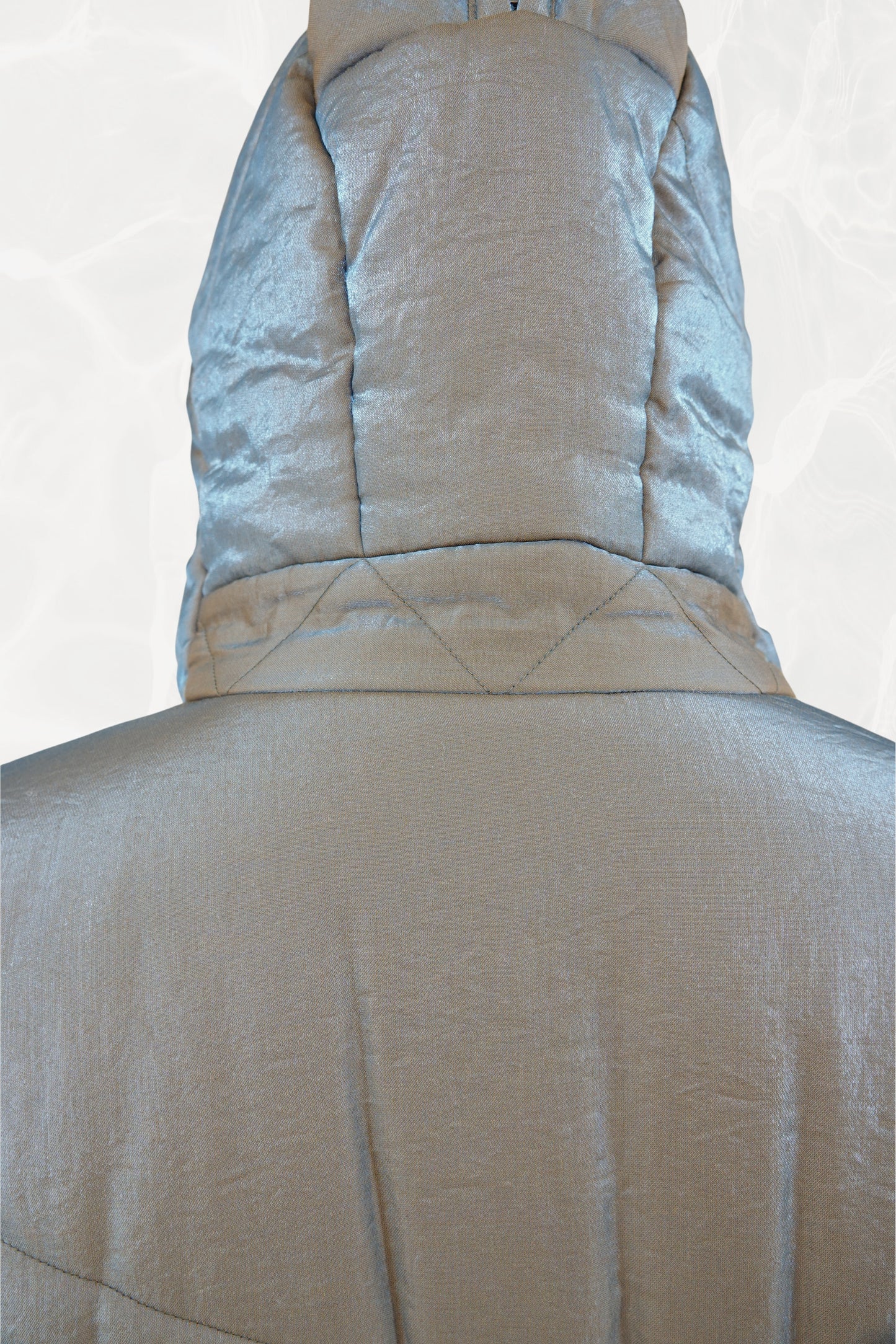 Fall 1993 Runway Iridescent Quilted Cocoon Coat with Hood