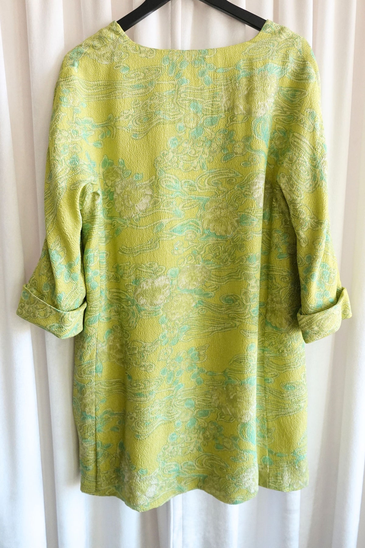 Balenciaga Edition by Nicolas Ghesquière Chartreuse Cloqué Brocade Tunic Dress with Scarf