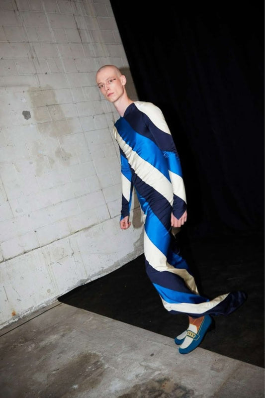 Marni by Francesco Risso SS22 Runway Diagonal Stripe Jersey Midi Dress