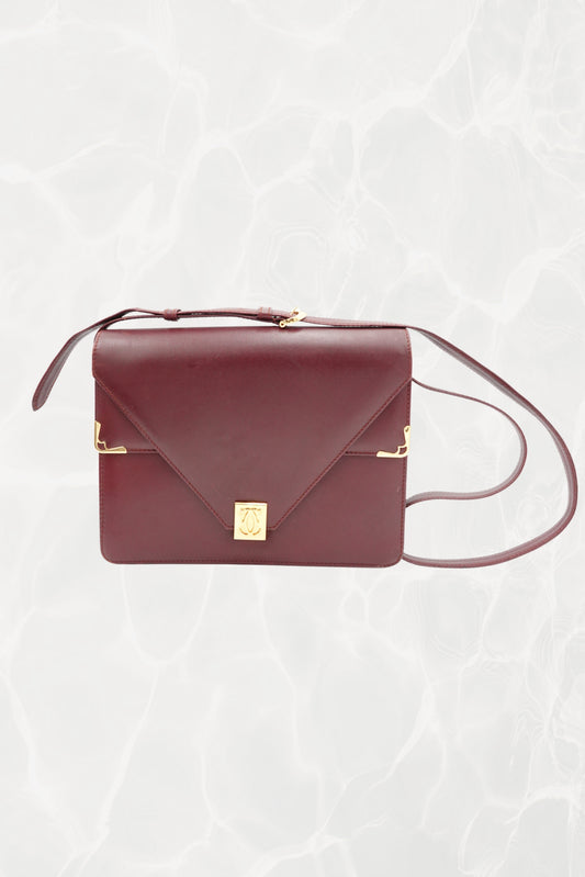 Vintage “Must de Cartier” Burgundy Leather Envelope Shoulder Bag, C. 1990's