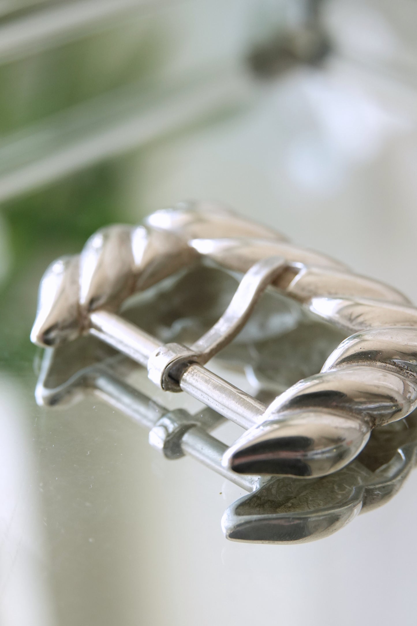 Vintage 1988 Tiffany & Co. sterling silver belt buckle: reverse showing the hallmark stamp and date engraving confirming the 1988 provenance