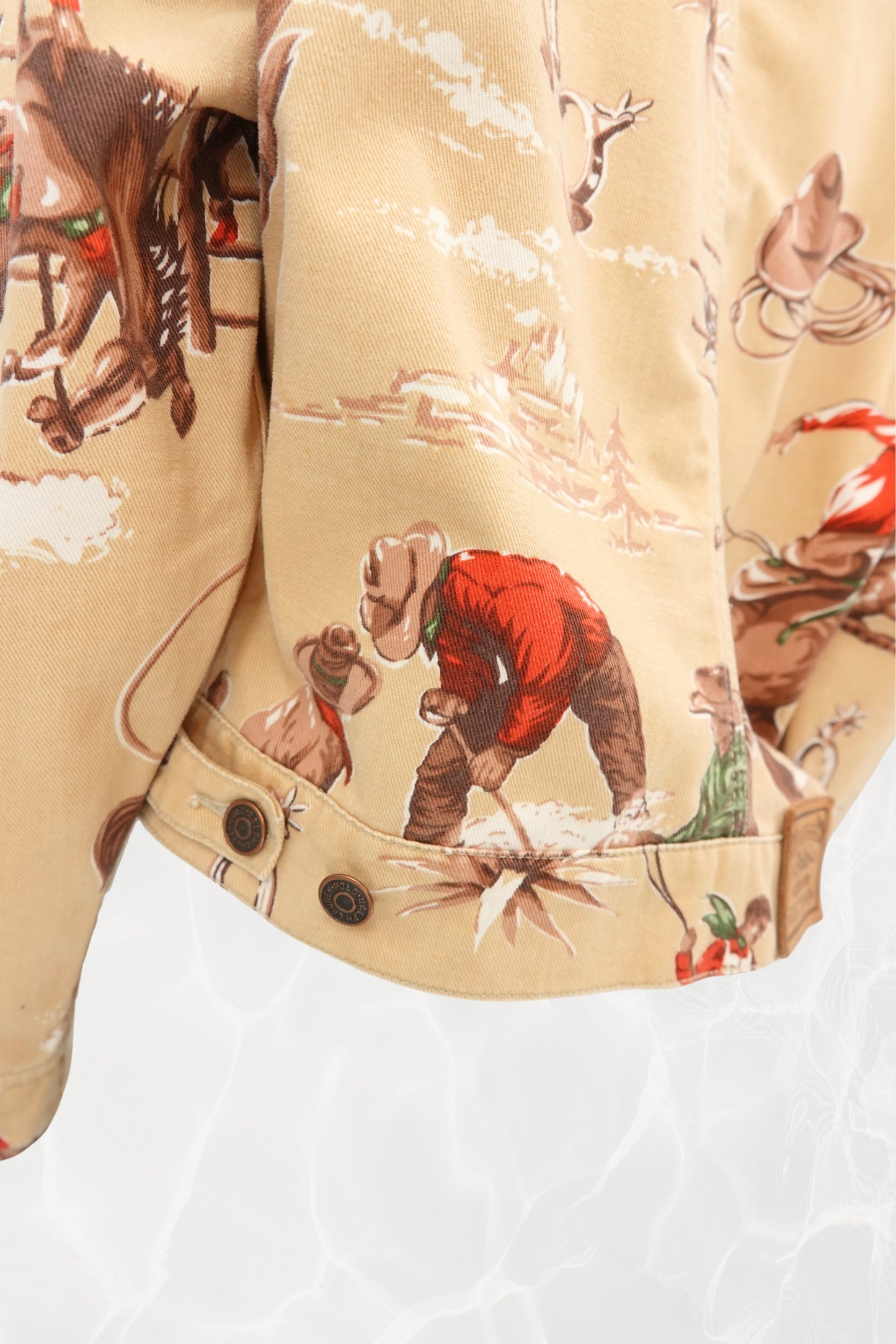 Vintage Polo Ralph Lauren Heritage Rodeo Print Cropped Denim Dungaree Jacket C. 1980's - 1990's