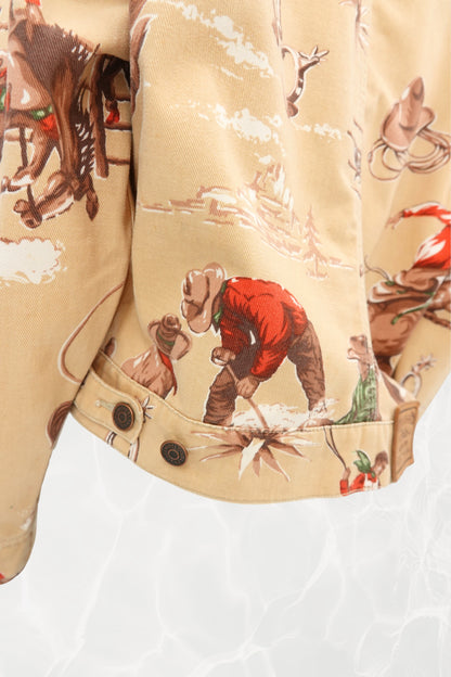 Vintage Polo Ralph Lauren Heritage Rodeo Print Cropped Denim Dungaree Jacket C. 1980's - 1990's