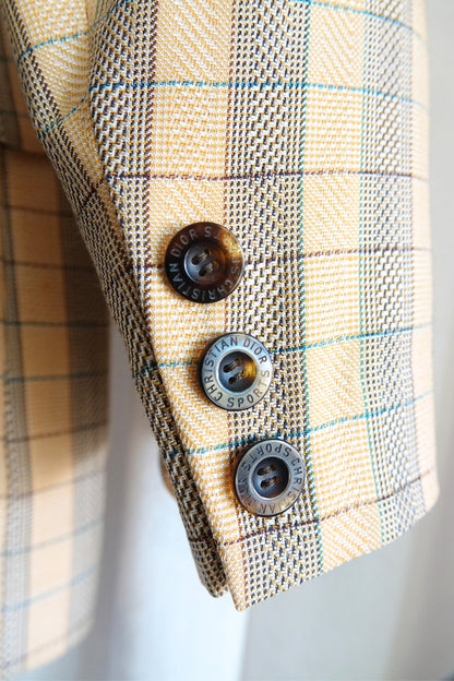 Vintage Christian Dior Sports Belted Glen Plaid Blazer Jacket Late 1980s 1990s