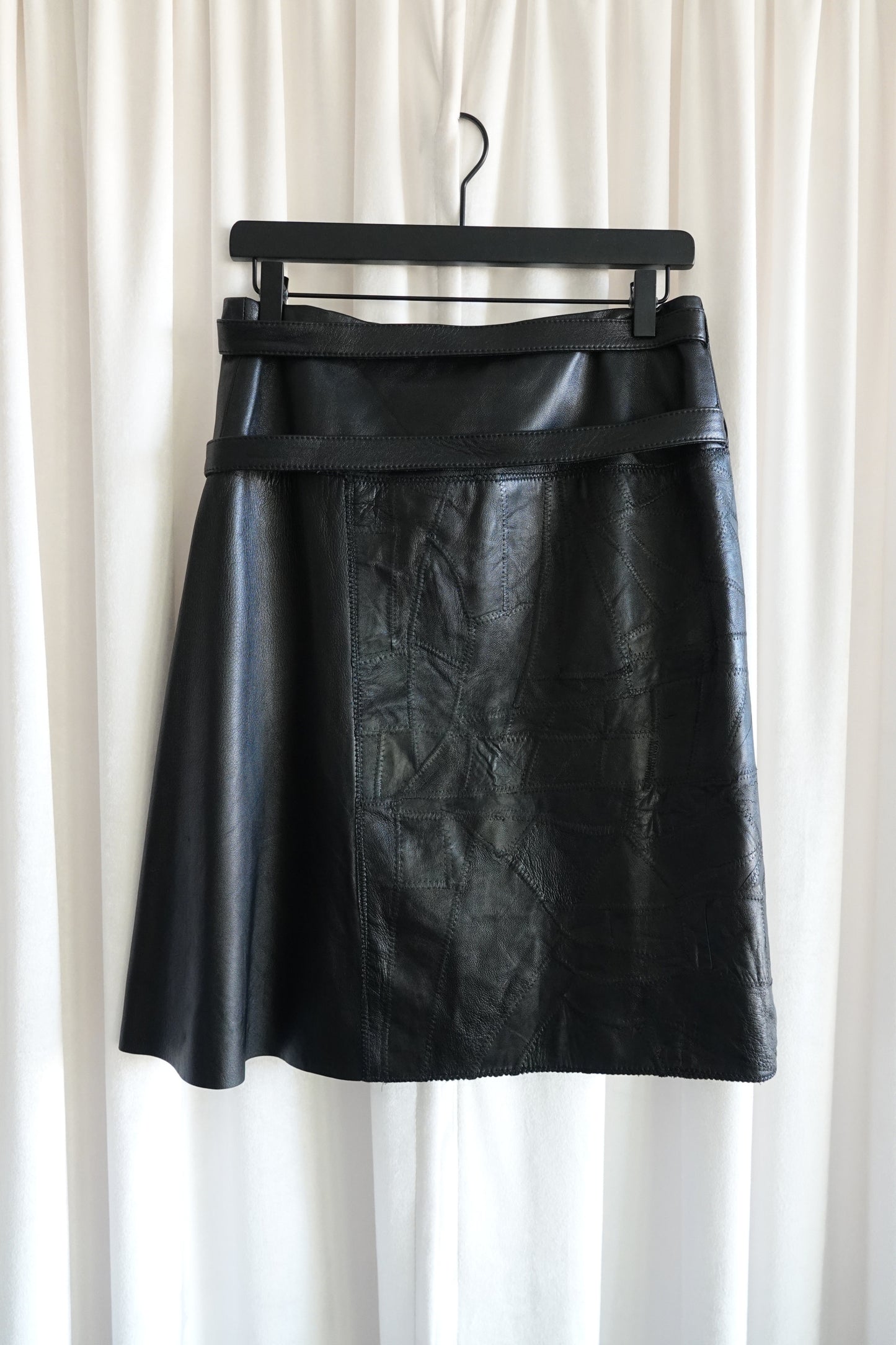 Vintage Early 2000s Black Patchwork Leather Wrap Skirt