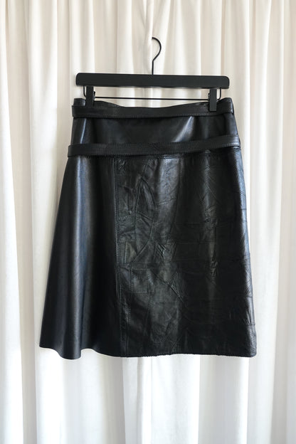 Vintage Early 2000s Black Patchwork Leather Wrap Skirt