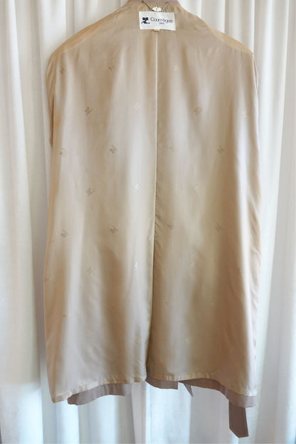 Vintage 1980s–90s Beige Wool Belted Cape Back Short Trench Coat