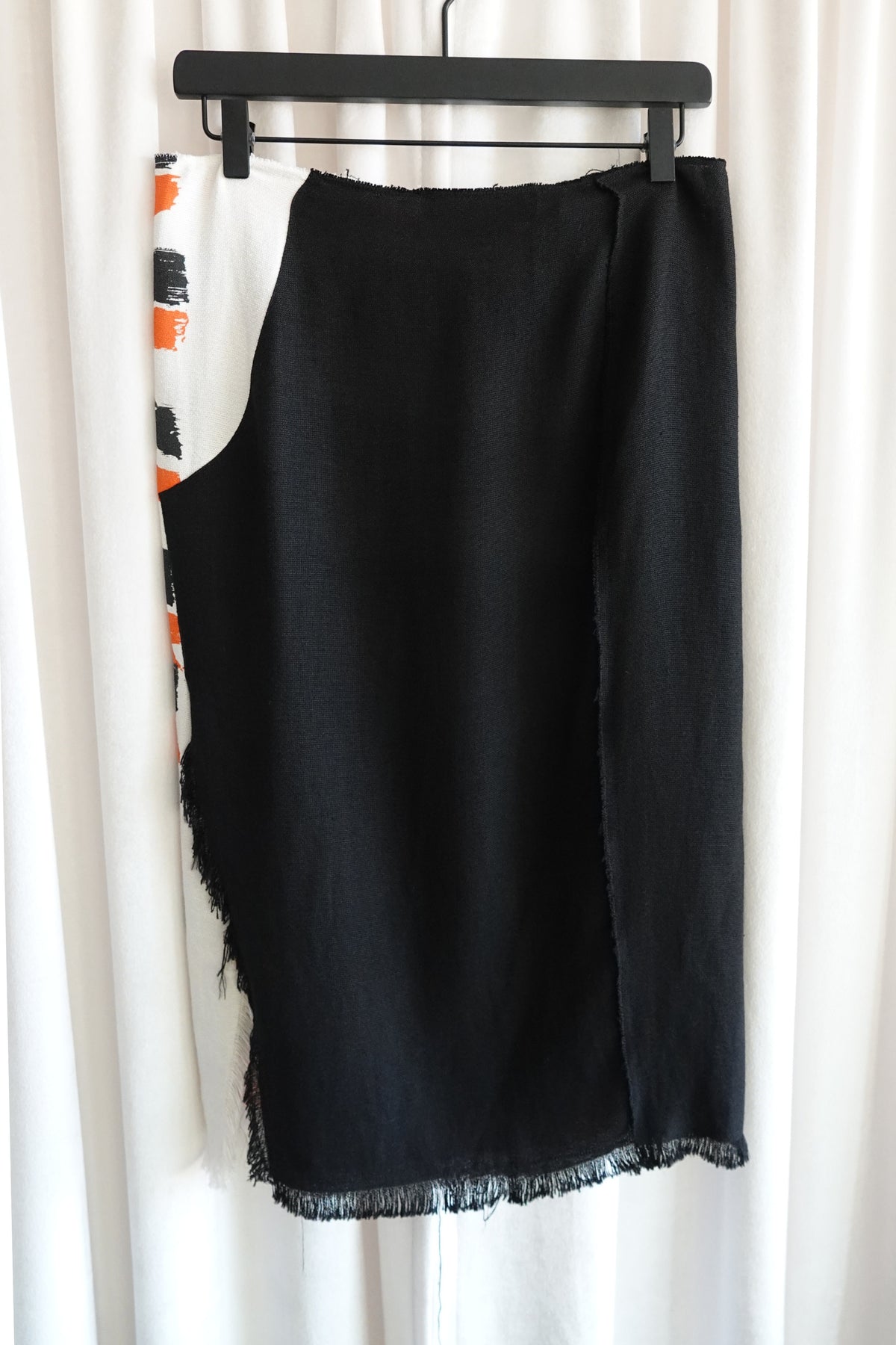 Marni by Francesco Risso SS21 Brushstroke Painted Stripe Fringed Wrap Midi Skirt