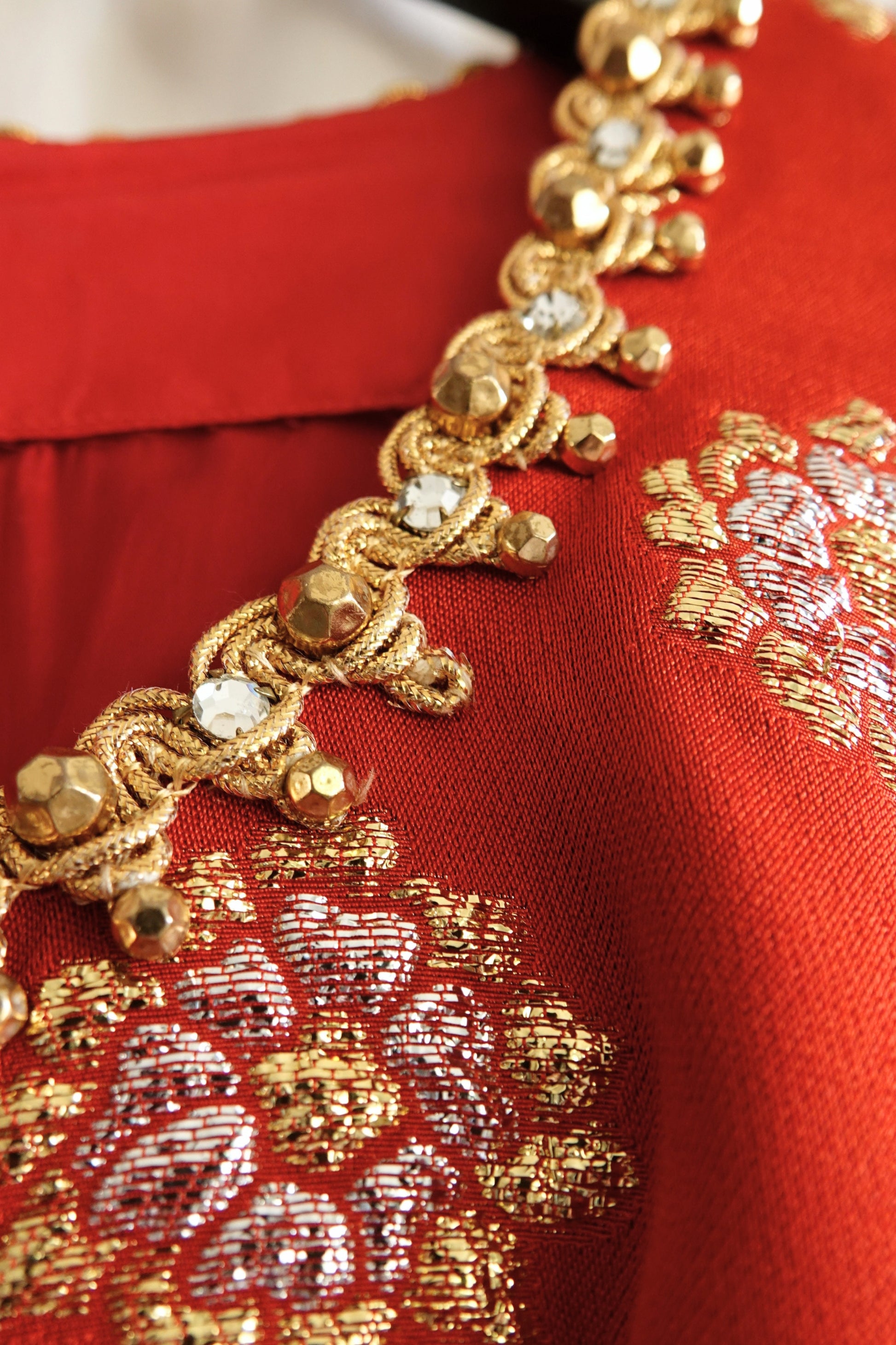 Oscar de la Renta dress, gold twisted cord trim with ball drops — Disco Palma