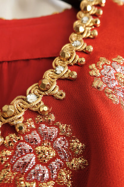 Oscar de la Renta dress, gold twisted cord trim with ball drops — Disco Palma