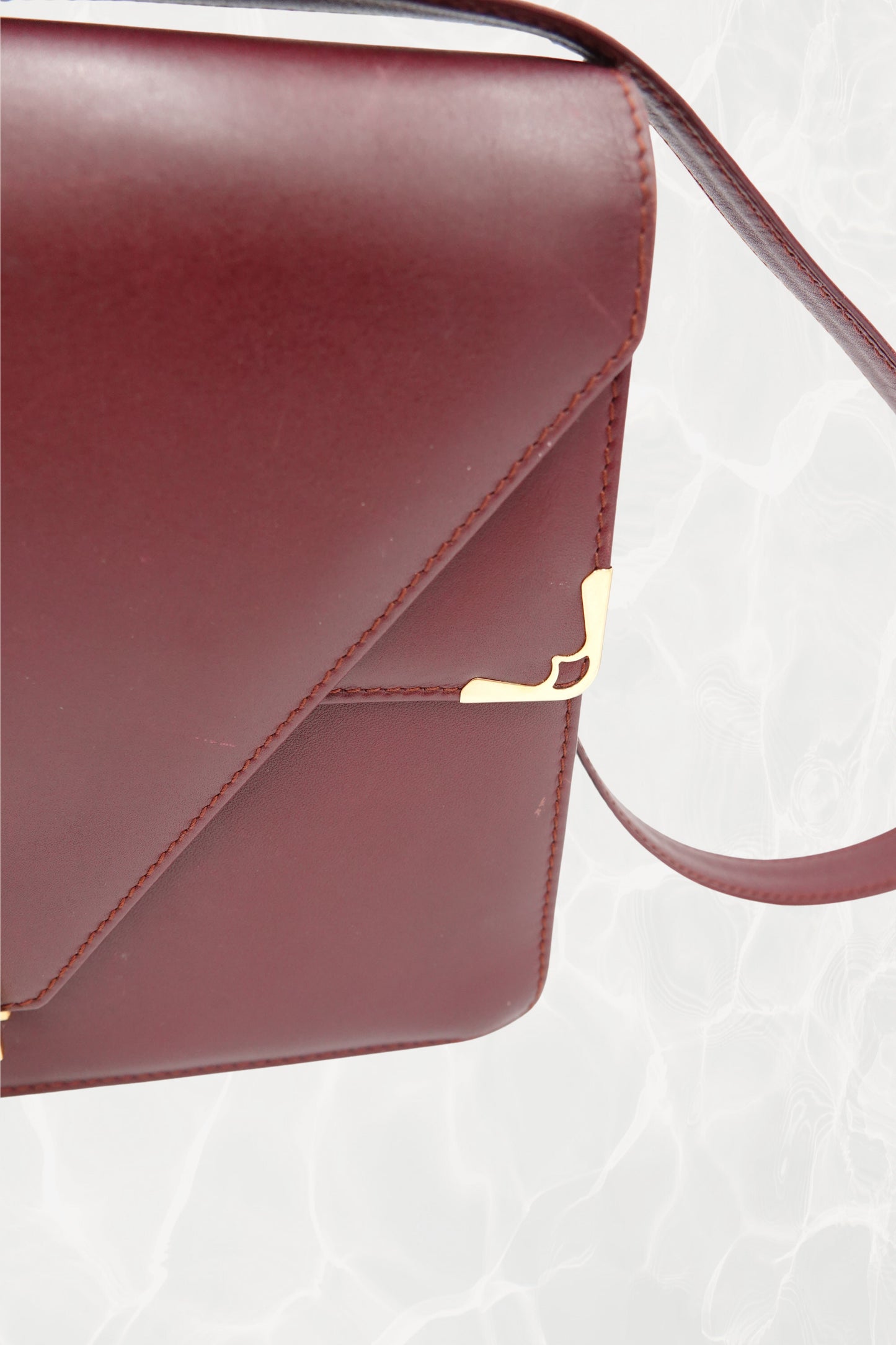 Vintage “Must de Cartier” Burgundy Leather Envelope Shoulder Bag, C. 1990's