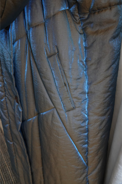 Fall 1993 Runway Iridescent Quilted Cocoon Coat with Hood