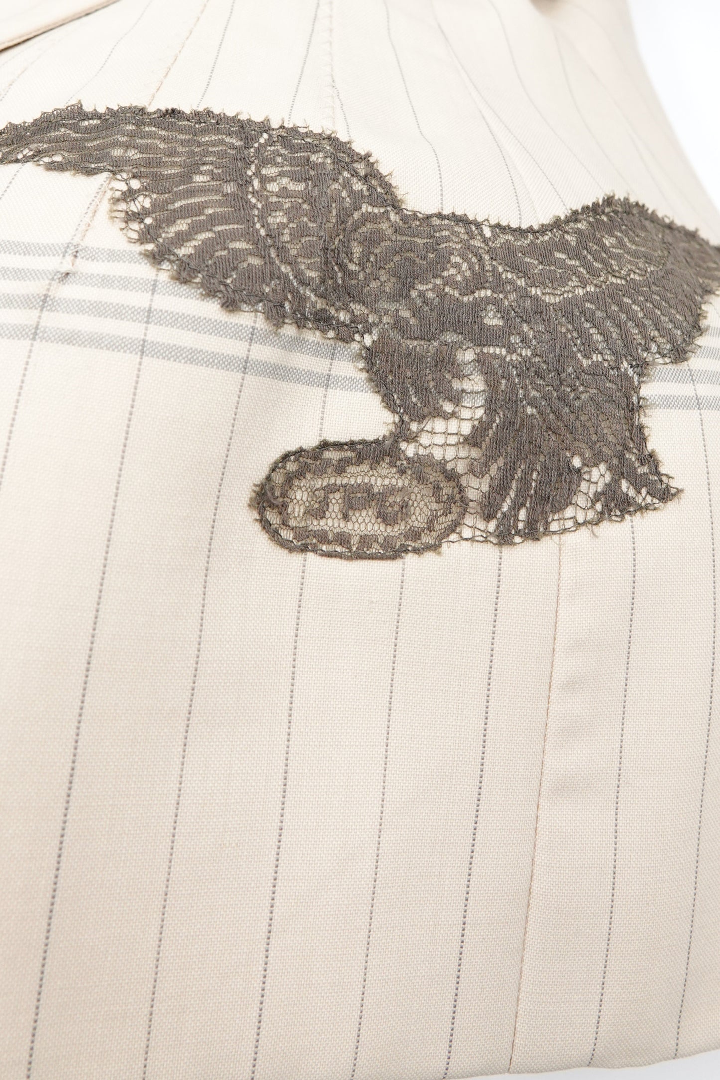 SS88 Pinstripe Tailored Skirt Suit with Lace Eagle Appliqué
